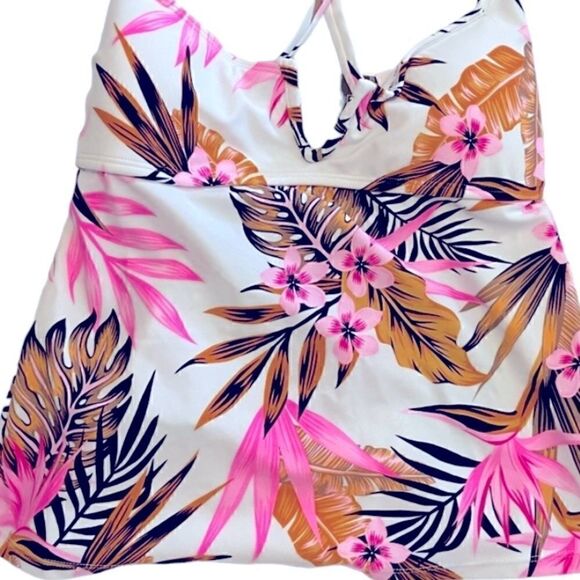 Salt + Cove Tropic Time Printed V-Wire Tankini Top White S Swimsuit New XS - Picture 8 of 15
